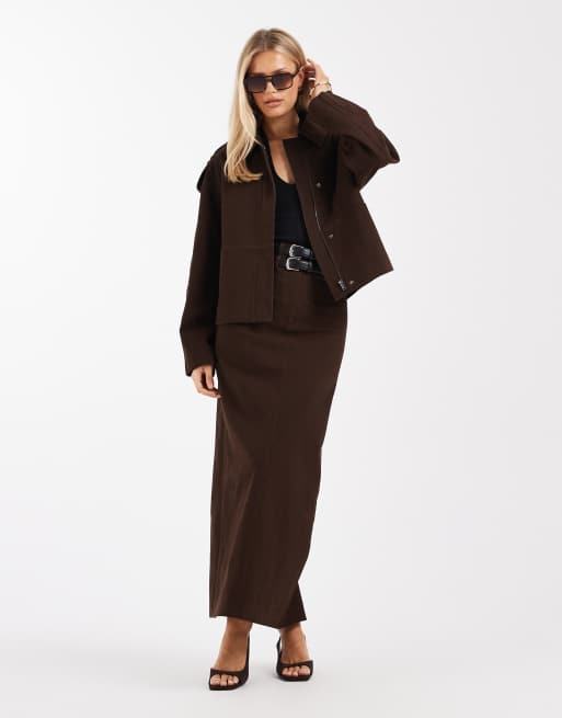 4th & Reckless - Harrington jack van katoen met ritsdetail in chocoladebruin, deel van co-ord set, 2 van 4