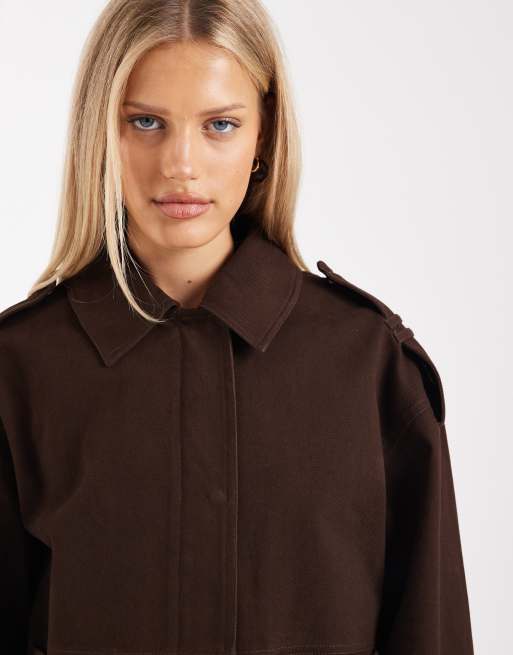 4th & Reckless - Harrington jack van katoen met ritsdetail in chocoladebruin, deel van co-ord set, 3 van 4