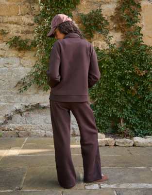 4th & Reckless Heavyweight Cotton Embroidered Logo Seam Detail Wide Leg Sweatpants In Brown