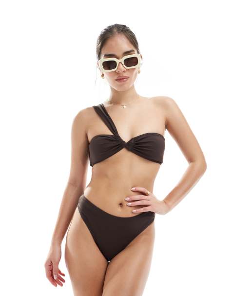 4th & Reckless high leg bikini bottom co-ord in chocolate brown