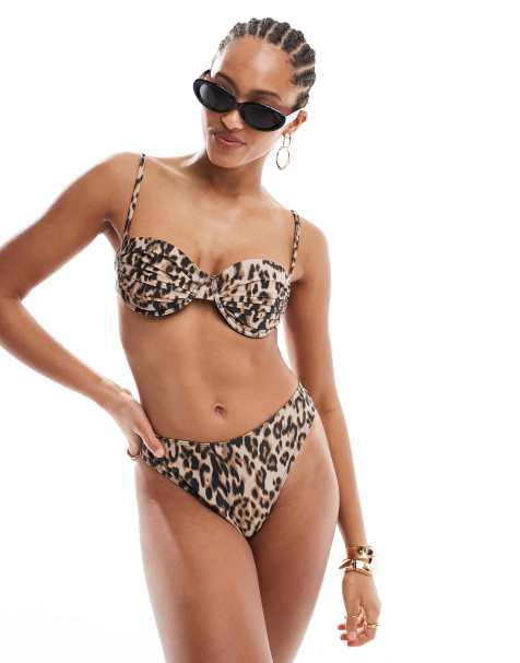 4th & Reckless high leg bikini bottom co-ord in leopard print - view 1