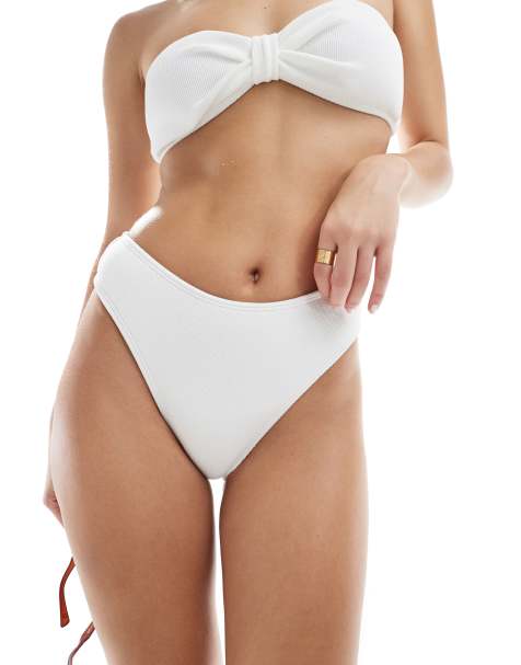 4th & Reckless high leg crinkle bikini bottom co-ord in white