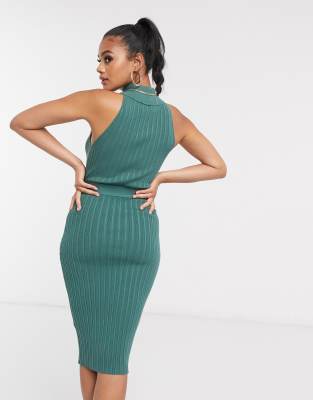 belted ribbed midi dress