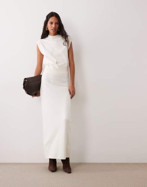 4th & Reckless high neck rib knit detail sleeveless top and maxi skirt set in cream - view 1