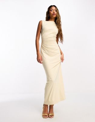 4th & Reckless high neck sleeveless ruched maxi dress in cream - ASOS Price Checker