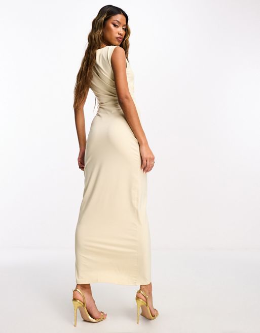 4th & Reckless high neck sleeveless ruched maxi dress in cream