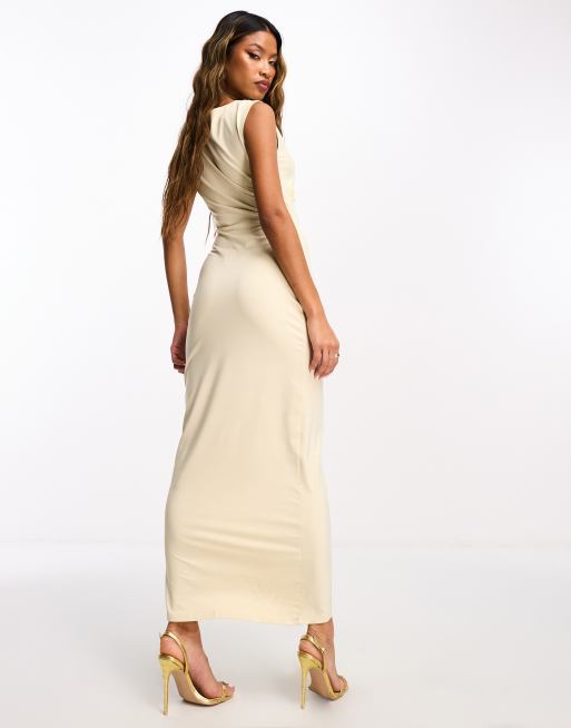 4th & Reckless high neck sleeveless ruched maxi dress in cream