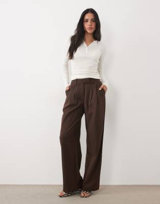 4th & Reckless High Rise Tailored Wide Leg Pants In Brown