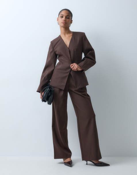4th & Reckless high-waisted tailored wide leg pants in chocolate (Part of a set) - view 1