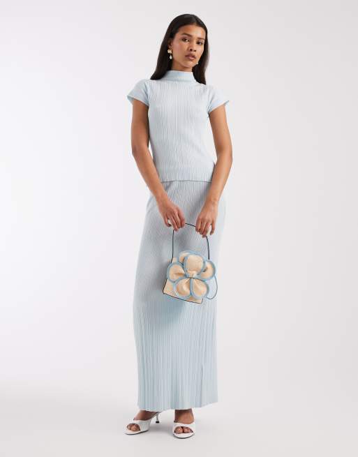 4th & Reckless – Hochgeschlossenes, geripptes Strick-Oberteil in Babyblau mit Kappärmeln, Kombiteil, 2 von 4