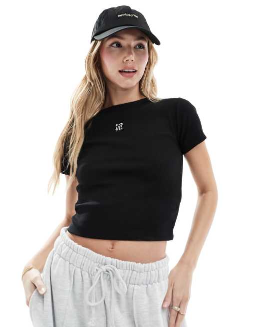 4th & Reckless – Hochwertiges, geripptes T-Shirt in Schwarz mit Logostickerei