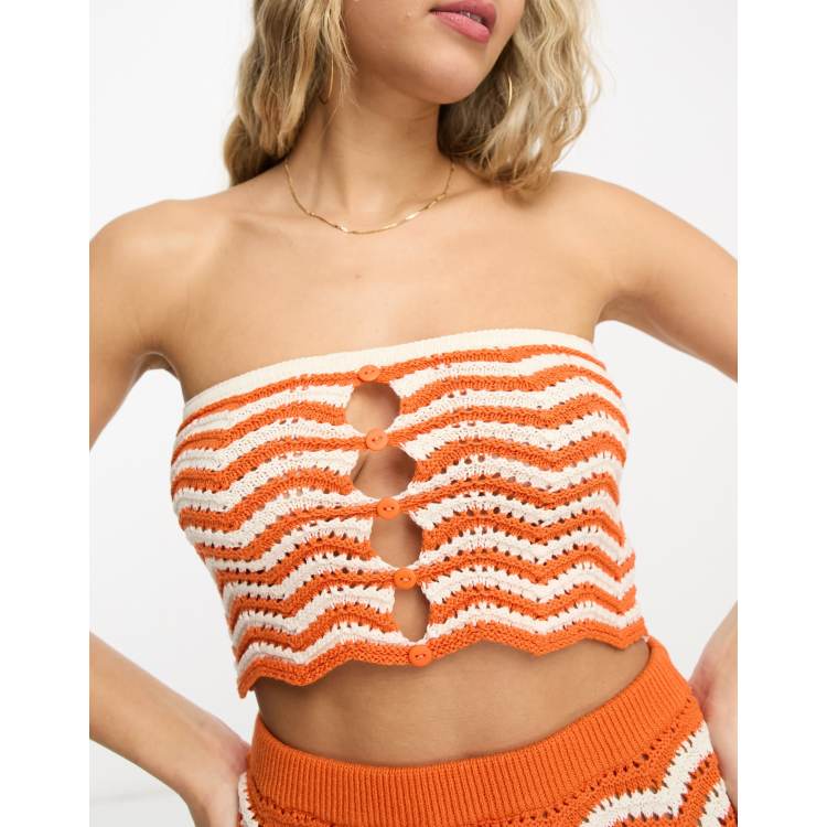 4th & Reckless island crochet beach crop top co-ord in orange