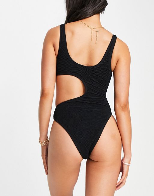 Women's Ribbed Plunge Ring Detail One Piece Swimsuit - Shade