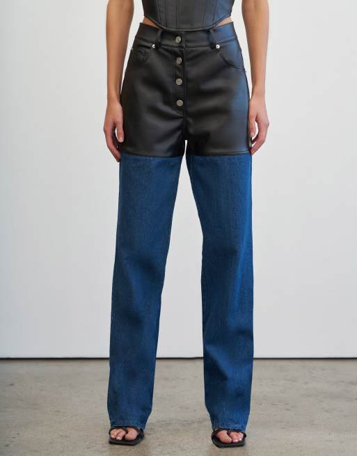 4th & Reckless - Jeans van PU met hoge taille in blauw