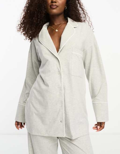 4th Reckless Jenifer revere jersey pyjama shirt in grey marl