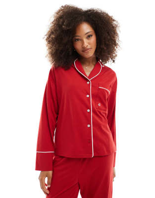 4th & Reckless jennifer long sleeve jersey pyjama shirt in red