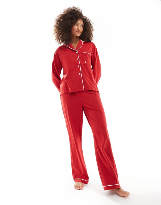 4th & Reckless – Jennifer – Pyjama-Set aus Jersey in Rot, mit langärmligem Hemd und Hose