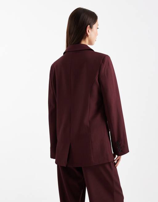 4th & Reckless - Joan - Double breasted blazer in bordeauxrood, deel van co-ord set, 2 van 4