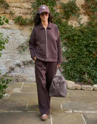 4th & Reckless - Jogginghose aus Baumwolle in Schokobraun mit Logo-Stickerei, Ziernaht und weitem Bein, Kombiteil-Brown