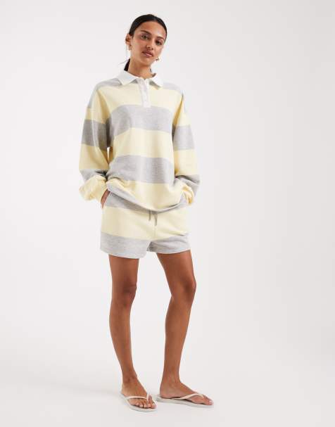 4th & Reckless - Joggingshorts med løbesnor i taljen og gule/grå striber i bomuldsblanding - Del af sæt - view 1