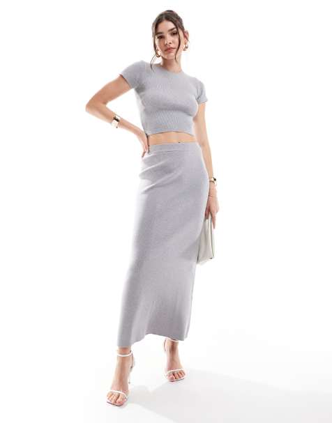 4th & Reckless - Jupe d'ensemble longue en maille fine - Gris - view 1