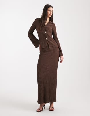 Jupe longue d'ensemble côtelée à taille haute - Chocolat-Brown 36