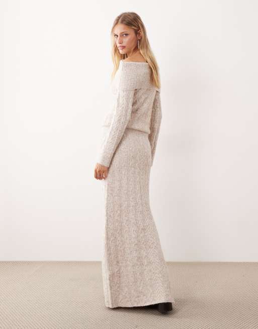 4th & Reckless - Kabelgebreide wolachtige maxi-rok in lichtbeige, deel van co-ord set, 4 van 5