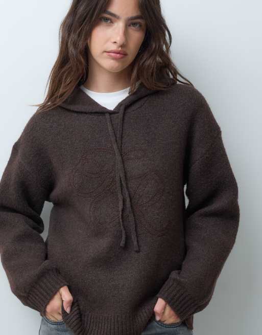 4th & Reckless Kapuzen-Strickpullover mit Kettenvorderseite und Logo-Detail in Schokobraun, 5 von 5