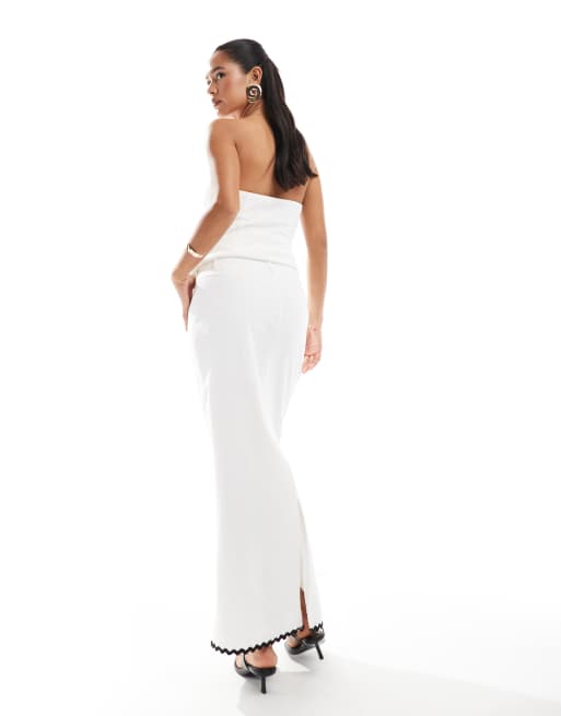 4th & Reckless - Katoenen maxi rok met linnenlook en contrasterende zigzag-rand in wit, deel van co-ord set, 2 van 5