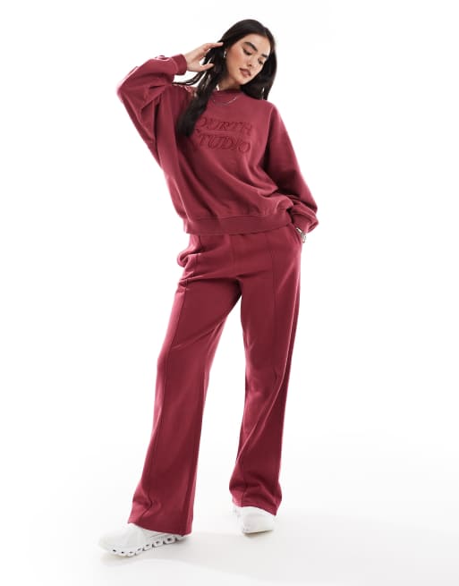 4th & Reckless - Katoenen sweatshirt met geborduurd logo in framboos, deel van co-ord set, 2 van 4