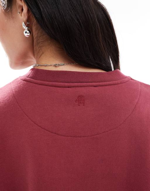 4th & Reckless - Katoenen sweatshirt met geborduurd logo in framboos, deel van co-ord set, 4 van 4