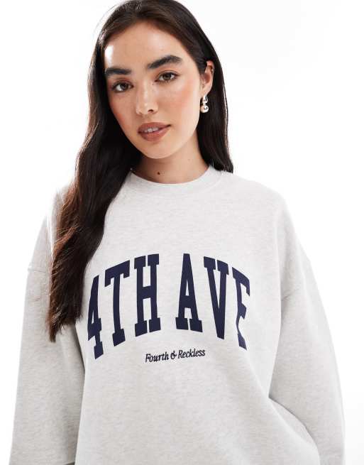 4th & Reckless - Katoenen sweatshirt met logo in lichtgrijs, 3 van 4