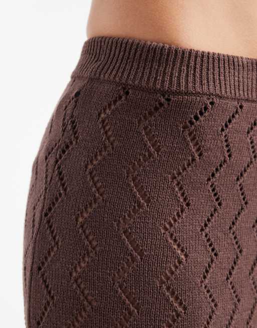 4th & Reckless - Katoenrijke gebreide maxi strandrok met zigzagmotief in chocoladebruin, deel van co-ord set, 5 van 5