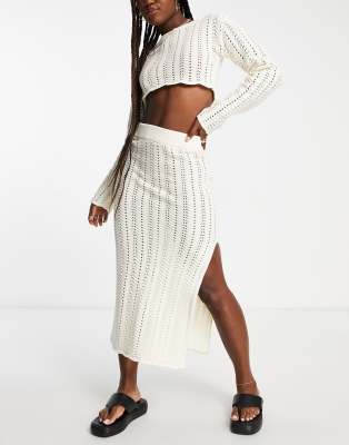 4th & Reckless Kezia crochet knit skirt co ord in cream  - ASOS Price Checker