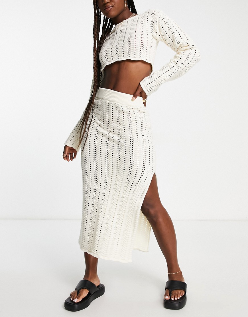 4th & Reckless Kezia crochet knit skirt in cream - part of a set-White