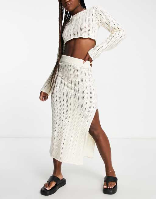 4th & Reckless Kezia crochet knit skirt in cream - part of a set