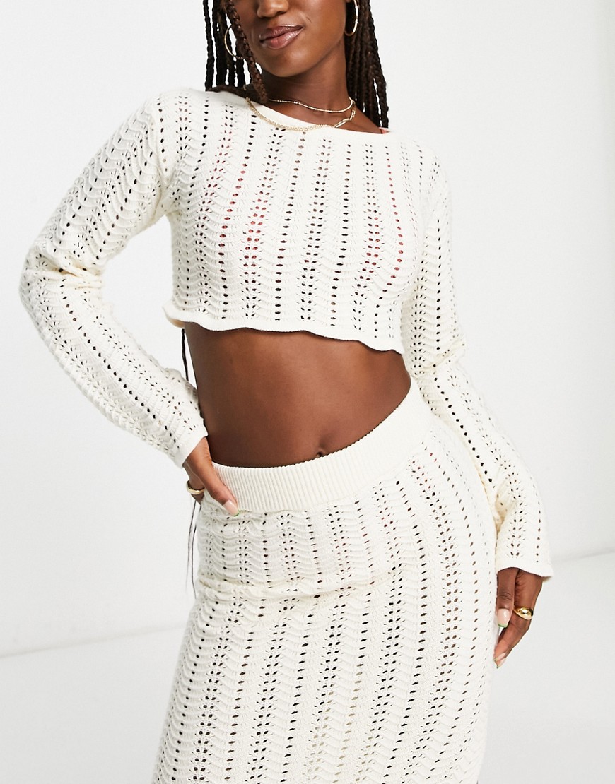 4th & Reckless Kezia crochet knit top in cream - part of a set-White