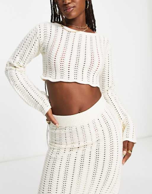 4th & Reckless Kezia crochet knit top in cream - part of a set 