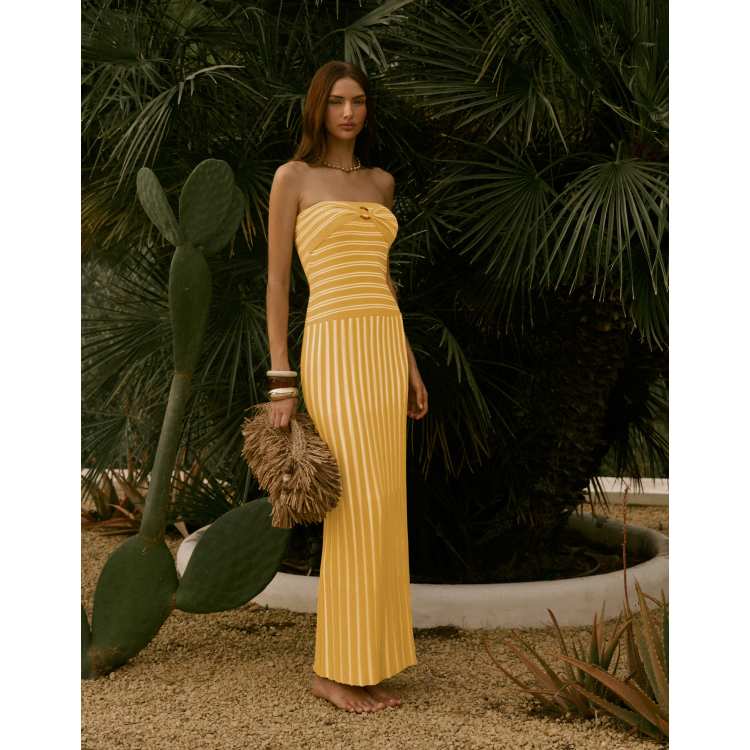 stripe knit o-ring beach maxi dress Women's Yellow Knitted Bandeau | 4th & Reckless Heading to a concert