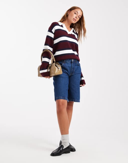 4th & Reckless knit collared rugby sweater in multi burgundy stripes, 2 of 4