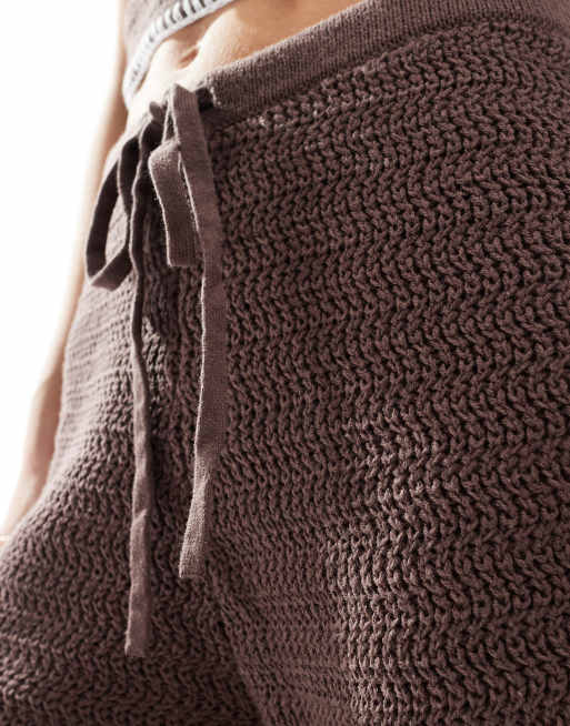 4th & Reckless knit contrast stitch beach pants in chocolate - part of a set, 3 of 5