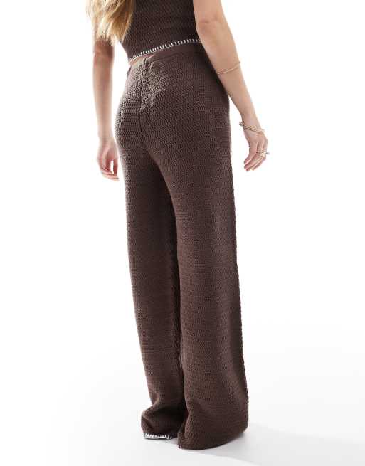 4th & Reckless knit contrast stitch beach pants in chocolate - part of a set, 4 of 5