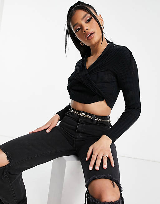 4th & Reckless knit crop-top in black