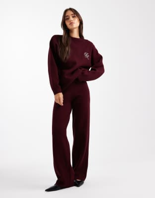 4th & Reckless Knit Embroidered Logo Detail Sweater In Burgundy