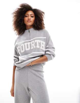 4th & Reckless Knit High Neck Half Zip Logo Sweater In Gray Stripe - Part Of A Set