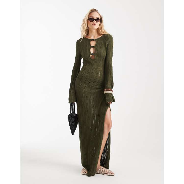 4th & Reckless knit keyhole bead detail flare sleeve maxi beach