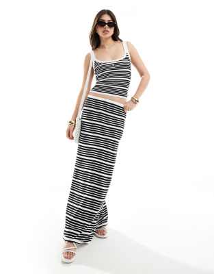 4th & Reckless Knit Maxi Skirt In Black Stripe - Part Of A Set-multi