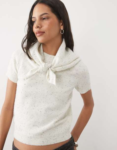 4th & Reckless knit scarf detail top in cream heather - view 1