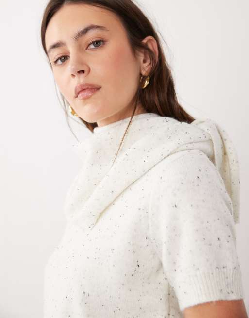 4th & Reckless knit scarf detail top in cream heather, 4 of 4