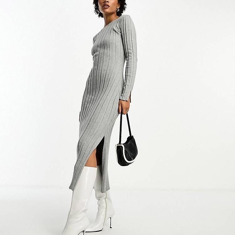 4th & Reckless knit side slit midi sweater dress in gray | ASOS